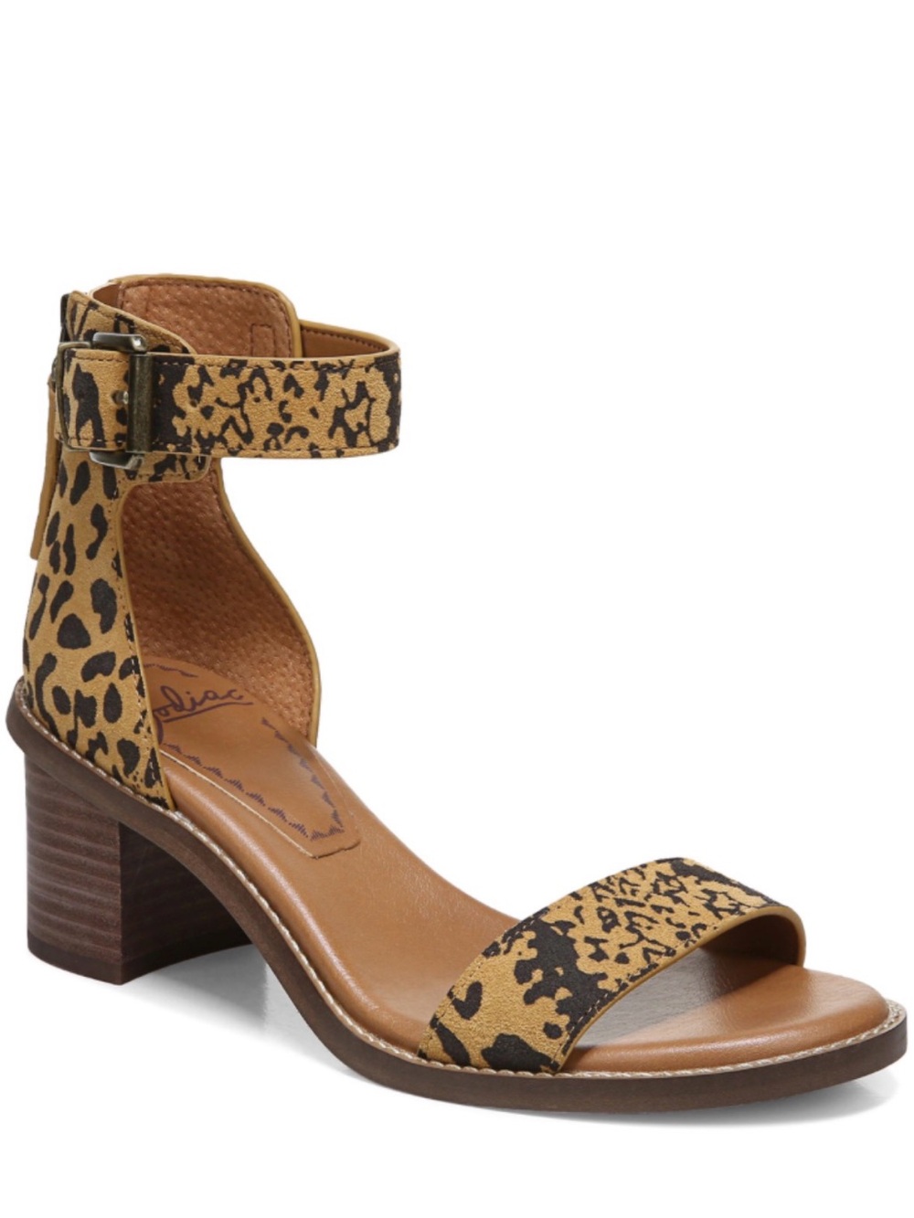 Zodiac Leopard-Print Ankle Strap Block Heel Sandals - Tan/Black
